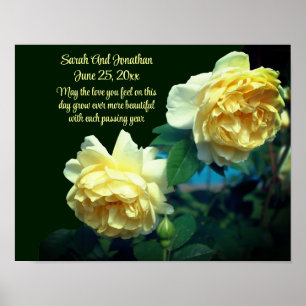 Poster Cadeau Mariage personnalisé Roses jaunes