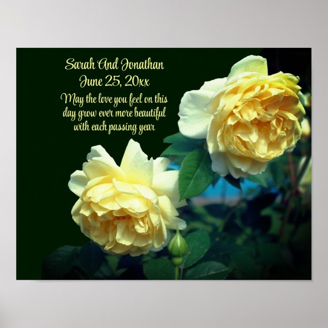 Poster Cadeau Mariage personnalisé Roses jaunes (Devant)