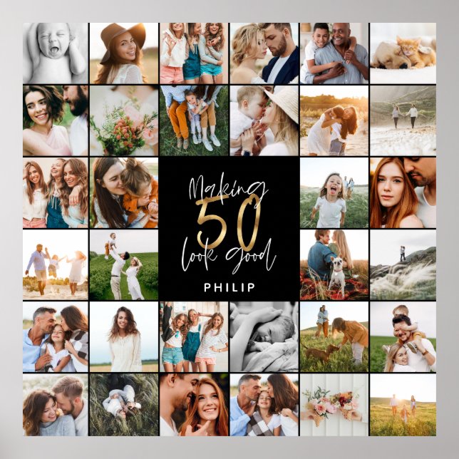 Poster Cadeau moderne 50e anniversaire multi-photo script (Devant)