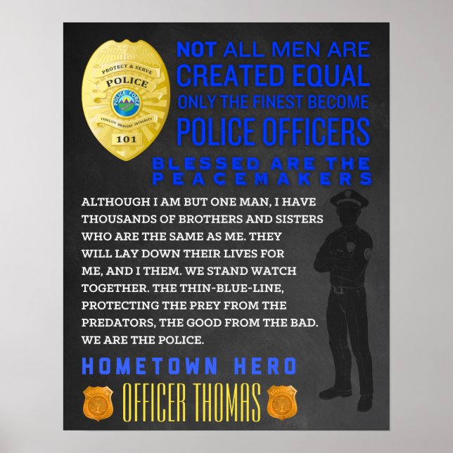 Poster Cadeau Personnalisé De Policeman. Signe de police. (Devant)