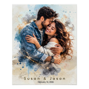 Poster Cadeau personnalisé de Saint-Valentin aquarelle su