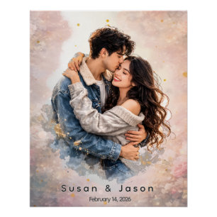 Poster Cadeau personnalisé de Saint-Valentin aquarelle su