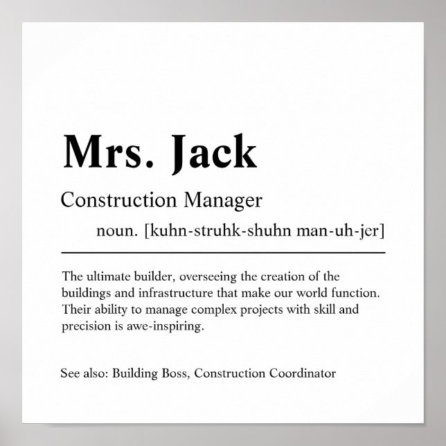 Poster Cadeau personnalisé du chef de construction (Devant)