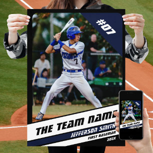 Poster Cadeau Personnalisé Joueur de Baseball Noir Blanc 