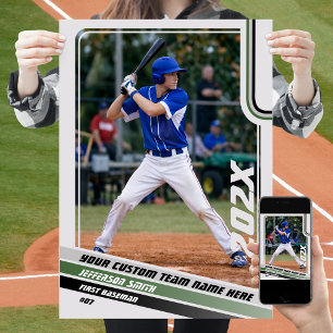 Poster Cadeau personnalisé pour joueur de baseball en gri