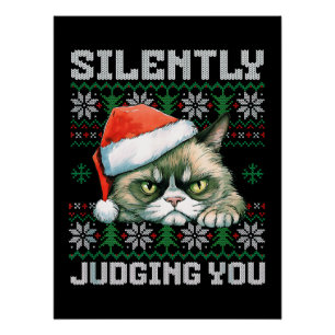 Poster Cadeau pour amateur de chats Grumpy Cat à Noël