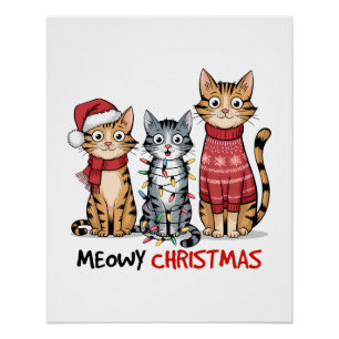 Poster Cadeau pour amateur de chats Joyeux Noël félin