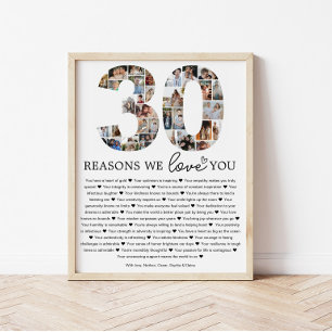 Poster Cadeau souvenir collage photo 30 raisons pour lesq