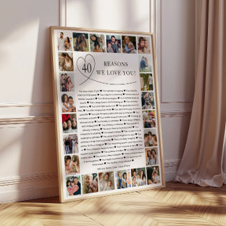 Poster Cadeau souvenir collage photo 40 raisons pour lesq