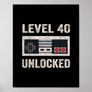 Poster Cadeau vidéo pour 40 ans Niveau 40 Débloqué 