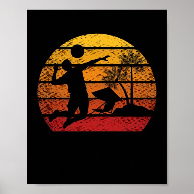Poster Cadeau vintage Sunset Volleyball (Devant)