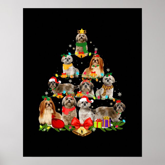 Poster cadeaux amoureux de les chiens shih tzu arbre Noël (Devant)