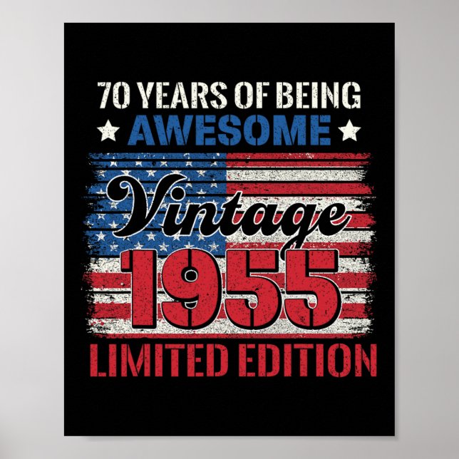 Poster Cadeaux de 70 ans 70e anniversaire Drapeau américa (Devant)