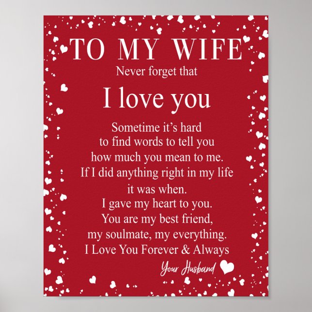 Poster Cadeaux de femme | Lettre À Ma Femme Amour Du Mari (Devant)