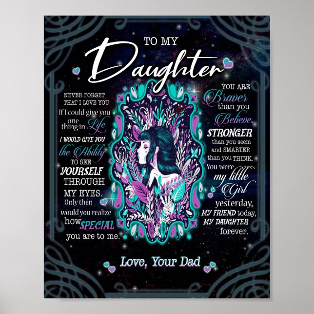 Poster Cadeaux de fille | Lettre À Ma Fille De Papa (Devant)