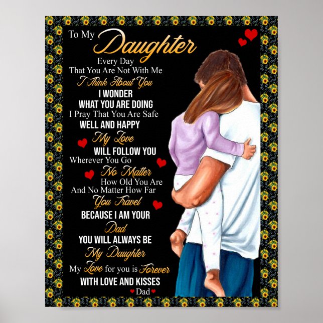 Poster Cadeaux de fille | Lettre À Ma Fille De Papa (Devant)