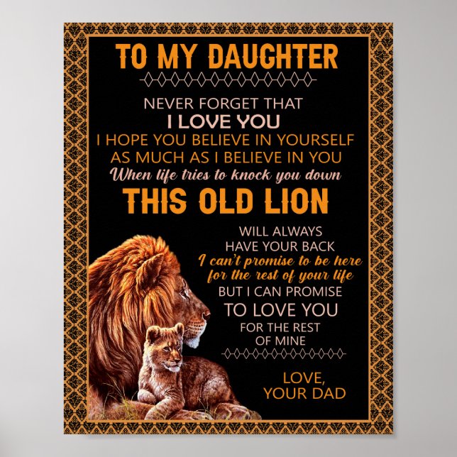 Poster Cadeaux de fille | Lettre À Ma Fille De Papa (Devant)