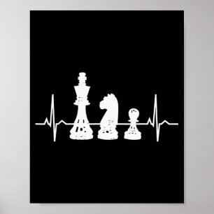 Poster Cadeaux de jeu d'échecs au rythme cardiaque - Roi 