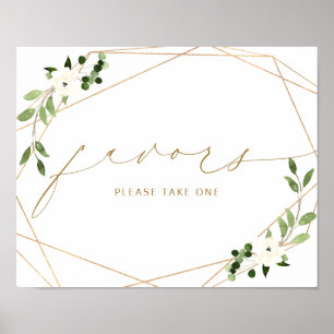 Poster Cadeaux de mariage géométriques verdure or mariage