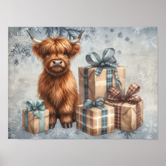 Poster Cadeaux de vache Highland bleue d'hiver