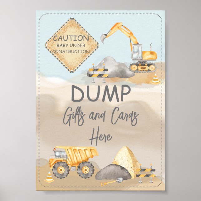 Poster Cadeaux de vidage de Baby showers de construction  (Devant)
