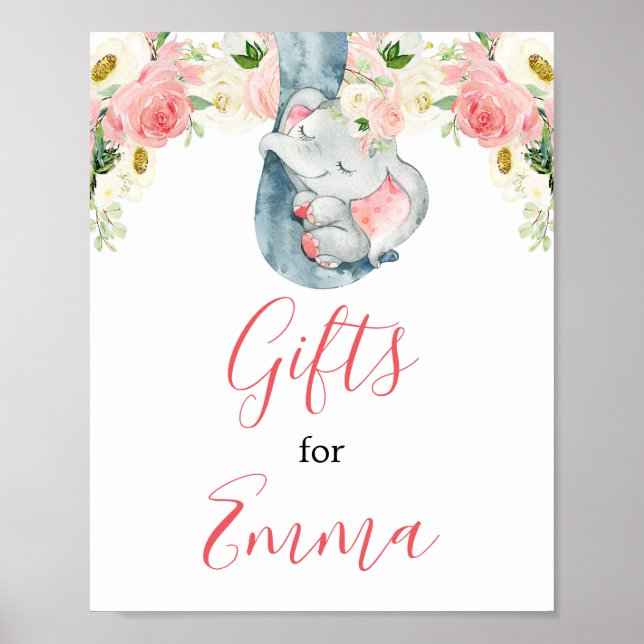 Poster Cadeaux d'éléphant rose vif pour bébé (Devant)