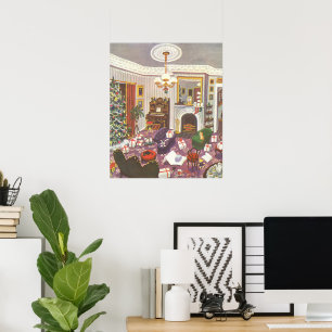Poster Cadeaux d'emballage de Noël vintage dans le salon