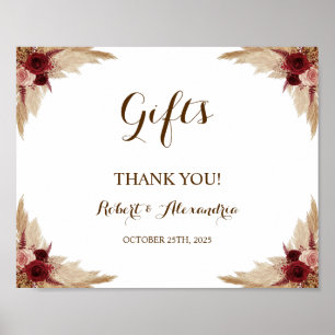 Poster Cadeaux d'herbe de Pampa Baby Shower Mariage Affic