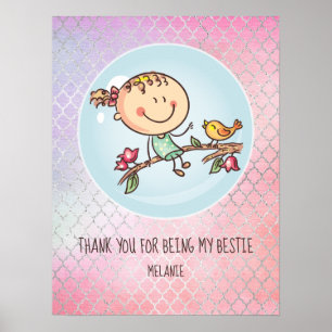 Poster Cadeaux mignons BFF Besties Kawaii pour filles et 