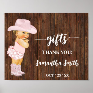 Poster Cadeaux Petite fille rose Baby shower occidental
