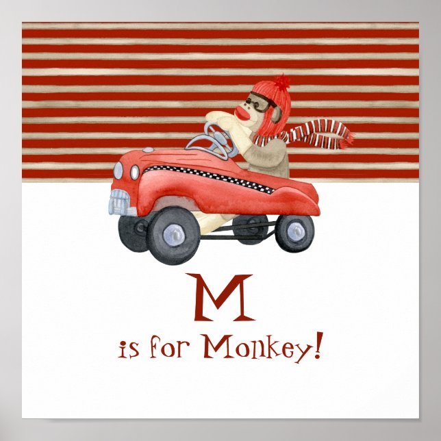 Poster Cadeaux pour bébé garçon : Singe en chaussette rét (Devant)