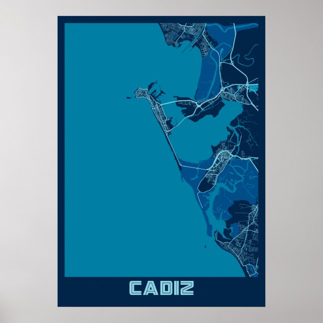Poster Cadix - Espagne Carte de la ville de paix (Devant)