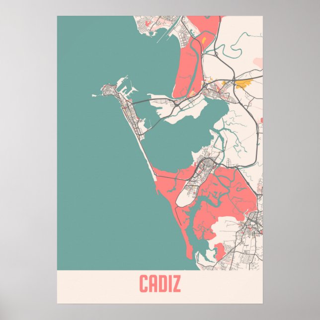 Poster Cadix - Espagne Chalk City Map (Devant)