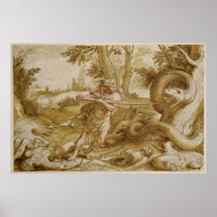 Poster Cadmus sur le point d'attaquer un dragon