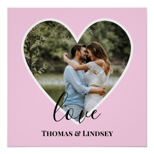 Poster Cadre coeur rose photo personnalisée calligraphie  (Devant)