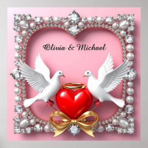 Poster 💍 Cadre de cœur romantique pour cadeau de décorat