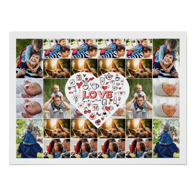 Poster Cadre de collage photo 28 photos avec coeur au cen (Devant)