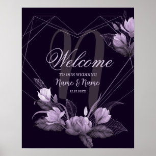 Poster Cadre de fête de mariage violet floral violet de b
