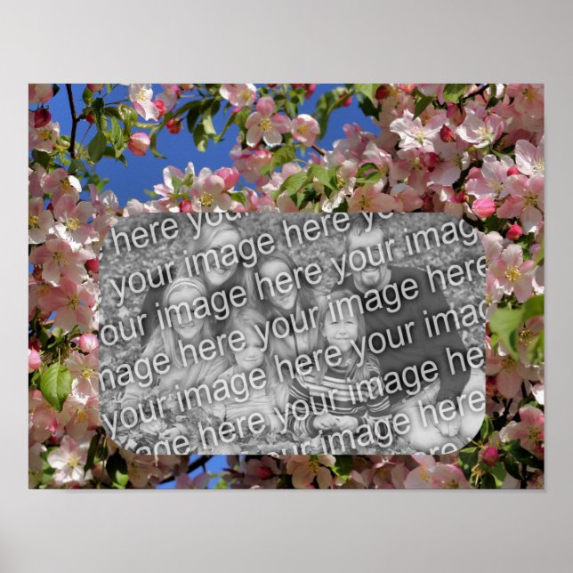 Poster Cadre de fleurs roses Créez votre propre photo (Devant)