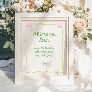 Poster Cadre de mâchoire rose verte Mimosa Bar manuscrit