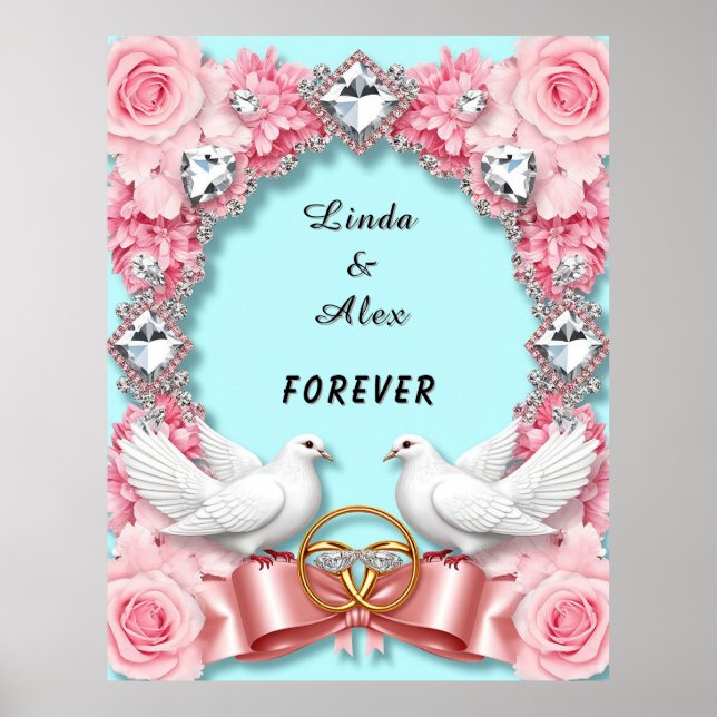 Poster Cadre de mariage élégant avec colombes blanches (Devant)