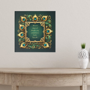 Poster Cadre de paon vert et or avec versets bibliques 