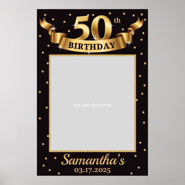 Poster Cadre de photo de 50e anniversaire or et noir Chic (Devant)