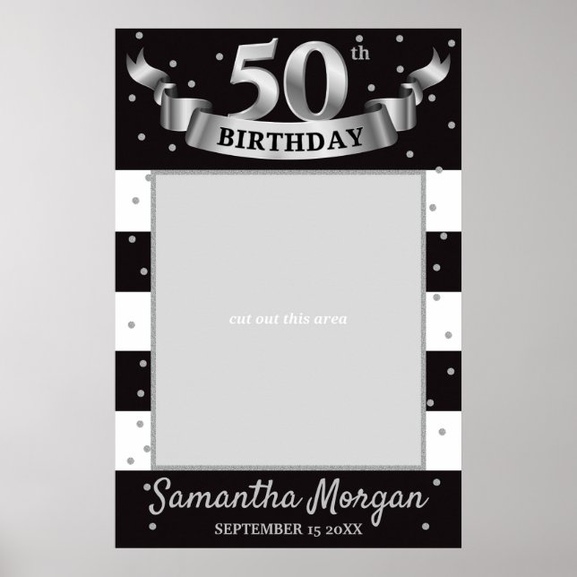 Poster Cadre de photo de fête d'anniversaire argent et no (Devant)