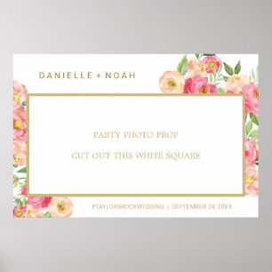Poster Cadre de photo de mariage avec fleurs de pivoine p