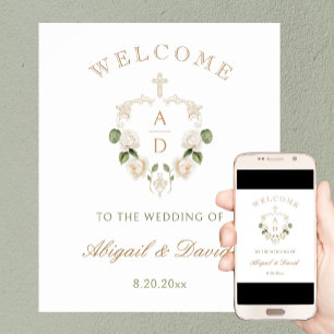 Poster Cadre de roses blanches pour mariage religieux de