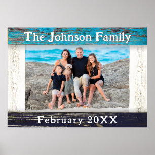 Poster Cadre en bois bleu rustique pour nom de famille ph