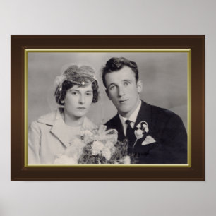Poster Cadre en bois Brown avec bordure en or photo perso