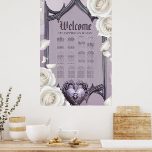 Poster Cadre floral avec coeur et roses blanches