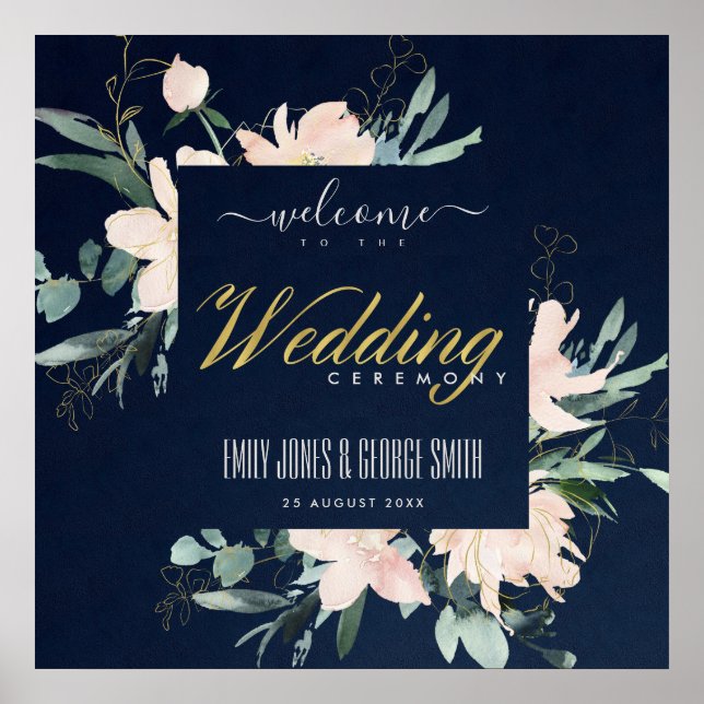 POSTER CADRE FLORAL BLEUVE MARINE COULEUR D'EAU MARIAGE A (Devant)